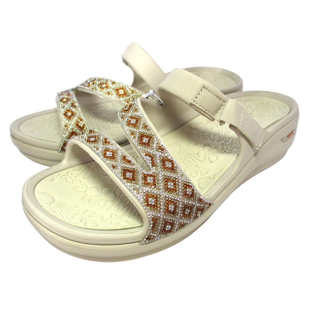 New SKECHERS Foamies Arch Fit Ascend - Show Stopper Beaded Sandals Sz 8 Natural